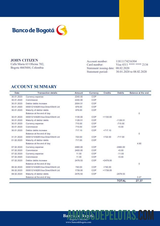 Colombia Banco De Bogotá examplo